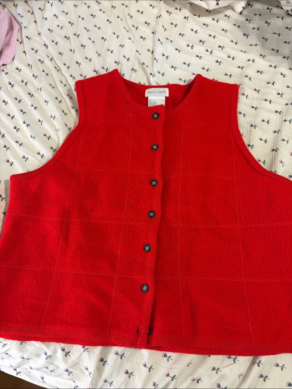 VINTAGE Pierre Cardin Bright Red Button Front Knit Vest